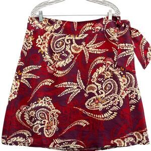Talbots 100% Silk Burgundy Purple Cream Paisley Wrap Skirt Women 16
